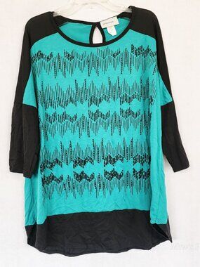 NWOT -  Glitterscape Stretch Knit Green & Black with Black Beaded, 1X